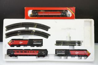 Hornby OO gauge Virgin train set with 2 locomotives (Lady in Red & Maiden Voyager), coach and track,