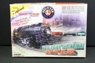 Boxed Lionel 6-31977 New York Central Flyer train set, with locomotive and rolling stock, appears