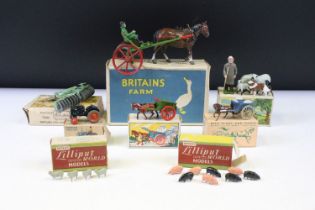 Eight boxed Britains and Britains Liliput World metal farming figures and sets to include No 8F