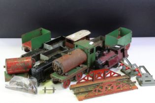 Group of O gauge model railway to include Brighton 4-4-0 locomotive with tender in black livery, 5 x