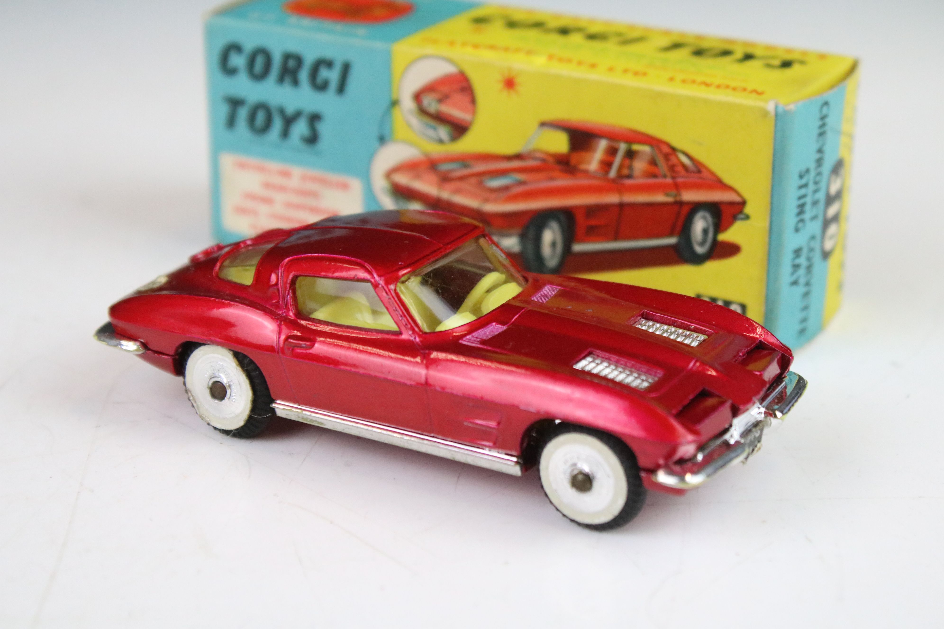 Three Corgi diecast models to include boxed 310 Chevrolet Corvette Sting Ray in metallic cerise with - Image 2 of 16