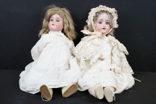 Two early 20th Century bisque headed dolls both with sleeping eyes, teeth and hand painted