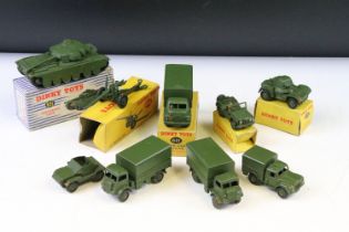 Five boxed Dinky military diecast models to include 651 Centurion Tank, 621 3 Ton Army Wagon, 670