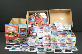 Hot Wheels - 90 Carded Hot Wheels diecast models featuring Motor Cycles, DC Universe, Angry Birds,