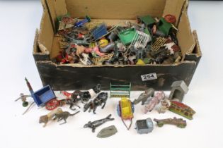 Collection of Britains farming metal animals and farming accessories to include wagons, horses,