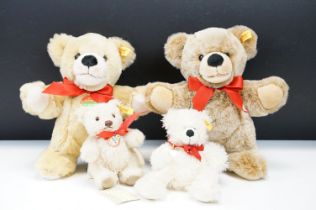 Four Steiff teddy bears to include 021831 Bobby with name tag to chest and red bow tie, 021923 Bobby