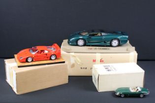 Three boxed diecast models to include Franklin Mint 1961 Jaguar E-Type in green and polystyrene box,