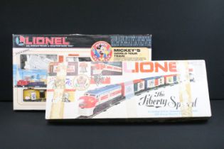 Boxed Lionel O gauge 6-11721 Mickey's World Tour Train Set, appearing complete and vg and a boxed