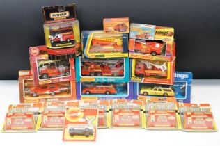 Collection of 18 boxed fire engine related diecast models to include Dinky 384 Convoy Fire Rescue