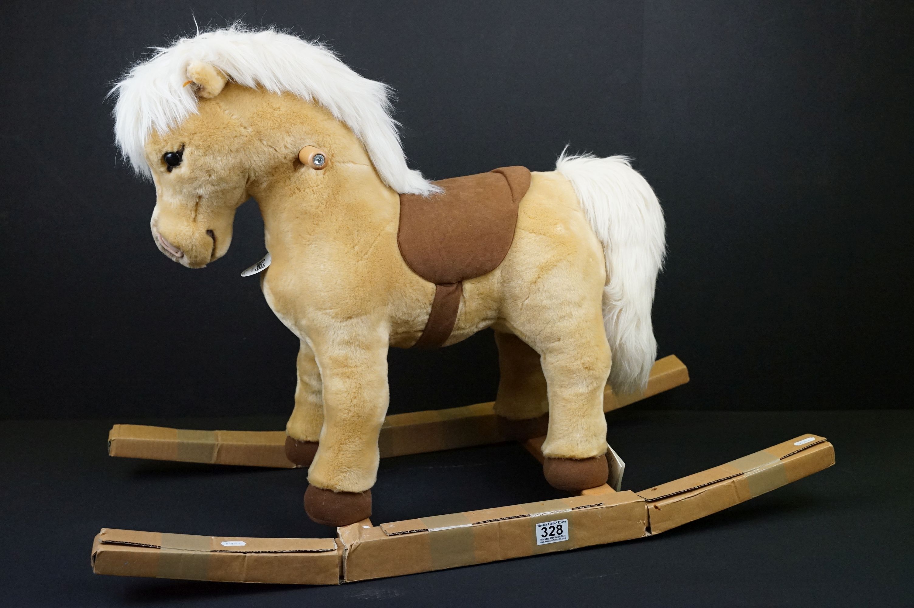 Steiff Rocking horse Franzi Model (048906) 70cm high Blonde plush on bow rockers engraved with