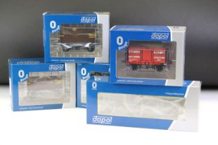 Five boxed Dapol O gauge items of rolling stock to include 7F-018-002 Salt Van Stubbs & Co, 2 x 7F-