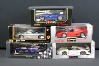 Collection of five boxed 1/18 scale diecast models to include UT Models Porsche 911 GT1, Burago 1995
