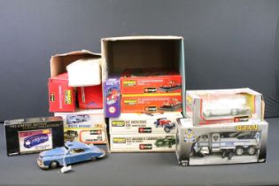 13 Boxed diecast model kits to include 5 x Burago built model kits, Siku 3425 Garage Transporter,