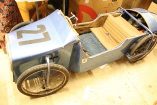 Large petrol powered scratch built ride on car in the form of an MG, punch engine, metallic blue