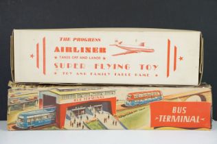 Two boxed tin plate model toys to include Technofix Bus Terminal in original box and missing both