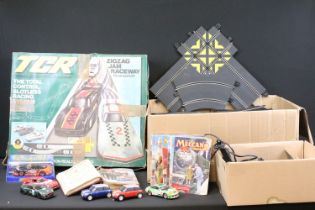 Boxed TCR Slotless Race System with 1 x cased Scalextric Jaguar XKRS (play worn), 5 x Scalextric
