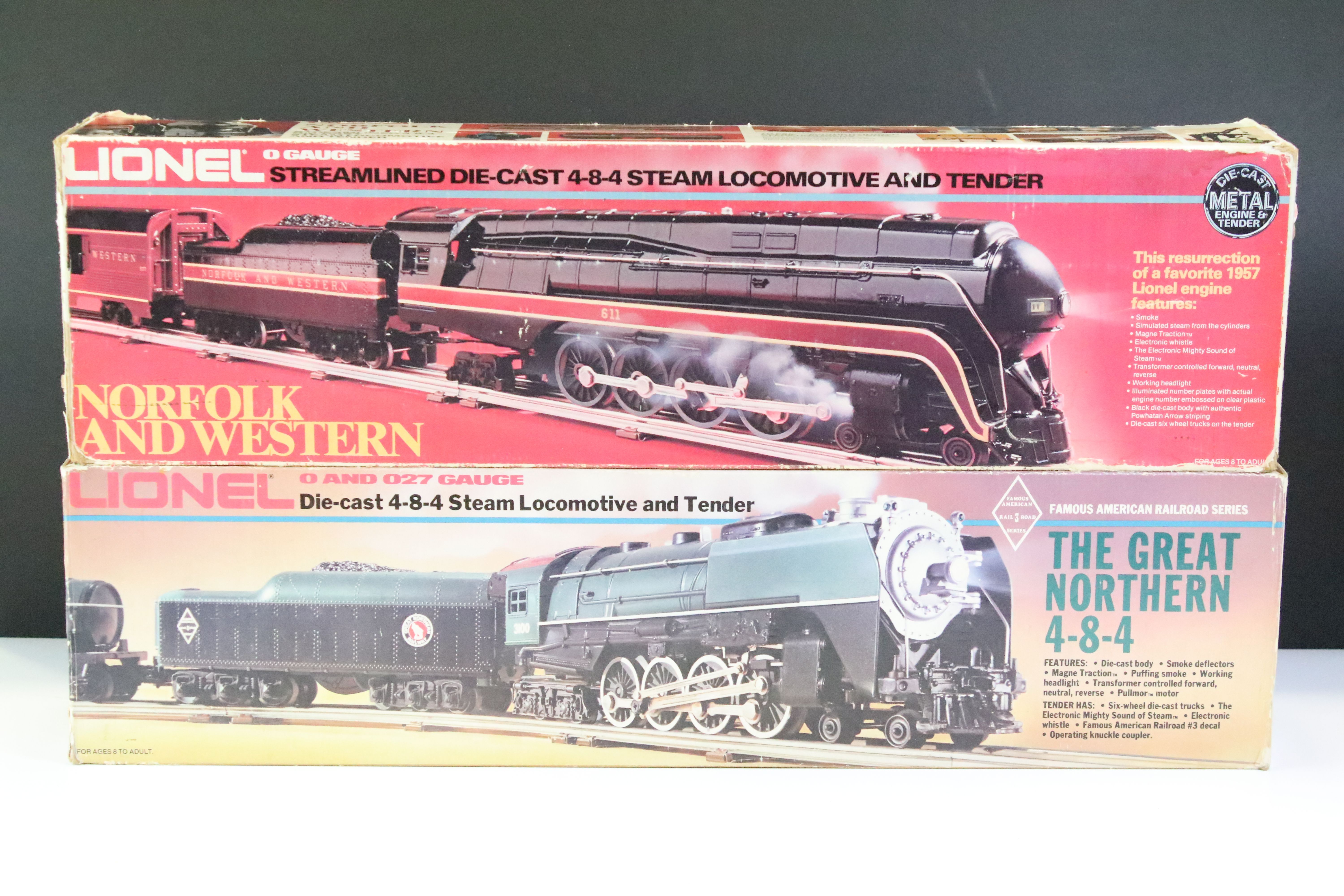 Two boxed Lionel O gauge locomotives to include 6-8100 Norfolk and Western Streamlined diecast 4-8-4