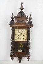 Late 19th / early 20th Century Vienna style chiming wooden wall clock with cream dial, pendulum &