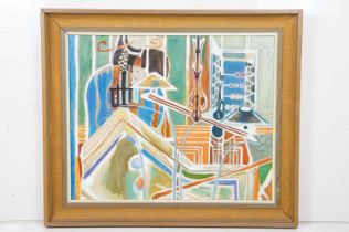 Framed Modernist Oil Painting Interior Scene Abstract in vibrant colours, 49cm x 60cm
