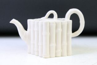 First Period Belleek bamboo design teapot & cover, of pentagonal form, printed mark to base,