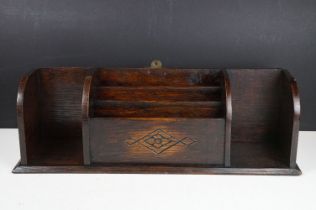 Art Deco Oak Stationery Cabinet with central letter rack, 48cm long x 16cm high