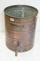 Copper water tank / butt of cylindrical form, with copper tap, 'Warrington' stamp to front, measures