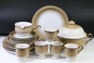 Denby brown glazed tea & dinner service with moulded detail, to include mugs & saucers, tea