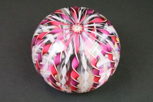 St Louis latticino & millefiori glass paperweight, with pink, purple & white corkscrew cable details