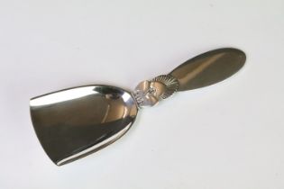 A Georg Jensen sterling silver cactus pattern caddy spoon, marked Georg Jensen, Sterling Denmark