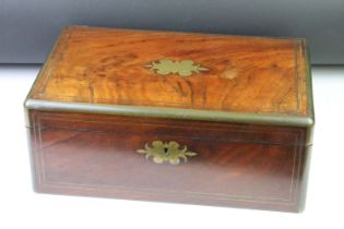 19th Century Victorian mahogany and brass inlaid writing slope with lock to front, and interior