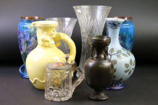 Mixed glass & ceramics, 19th century onwards, to include Royal Brierley cut crystal vases (tallest