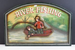 Wooden relief board ' River Fishing '