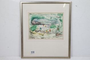 Kam Kee Yong, Framed Mixed Media Painting depicting figures in an open landscape, 20.5cm x 27cm