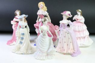 Six porcelain lady figurines to include Coalport; Mrs Fitzherbert, Lillie Langstry, Lady