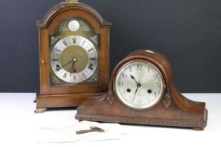 Tempus Fugit bracket clock having an oak case with glazed door to front revealing roman numeral