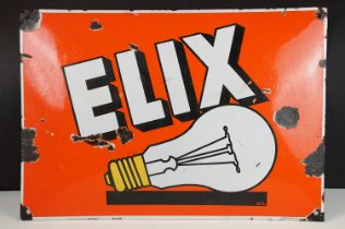 Advertising - ' Elix ' enamel lightbulb advertising wall sign, measures approx 50cm W x 35cm H