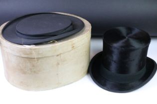 Early 20th Century silk top hat by Dunn & co together with another Dunn & Co collapsible top hat.