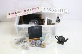 Collection of cake / confectionery related items to include free standing blackboards, sweet jars,