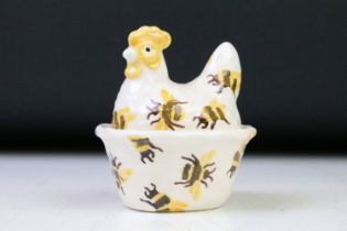 A Emma Bridgewater Bumble Bee pattern hen on nest egg coddler (First), stands approx 10cm in