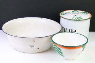 Collection of 20th Century enamel ware to include a large white bowl with blue rim, together with