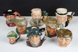 Eight Royal Doulton character jugs and whisky jugs to include Rip Van Winkle (D6463), The Poacher (