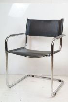 Italian Bauhaus style Cantilever Black Leather and Tubular Chrome Chair, 81cm high x 60cm wide x