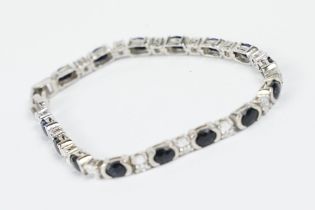 Silver CZ and Sapphire Line Bracelet