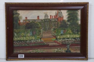 English School, country house and gardens, oil on board, initialled lower right, possibly EWB, 29