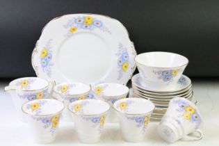 Roslyn ' Bracken ' pattern porcelain tea set for six, pattern no. 6301, comprising 6 cups & saucers,