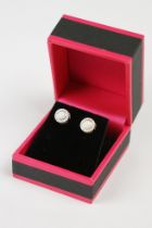 Pair of Silver CZ and Opal panelled Stud Earrings