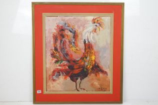 Y. Gros - 20th Century oil on canvas painting depicting a cockerel with impasto paint, set within