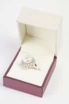 Silver CZ and Freshwater Pearl Dress Ring