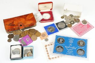 A small collection of mixed coins to include silver proof and pre decimal silver examples.