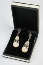 Pair of Silver and Blister Pearl Art Nouveau style Earrings